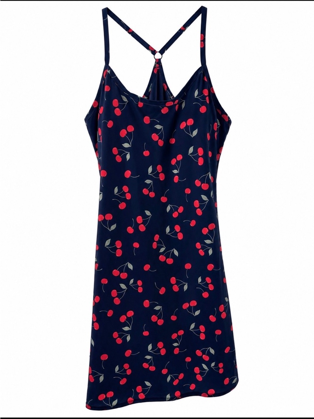 Outdoor Voices Navy Cherry-Print Slip Dress Size small NEW